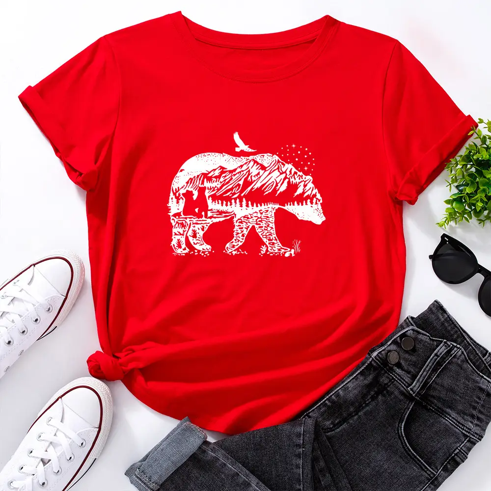 Women Cotton Polar Bear Graphic T-Shirt Navy Blue - Image 2