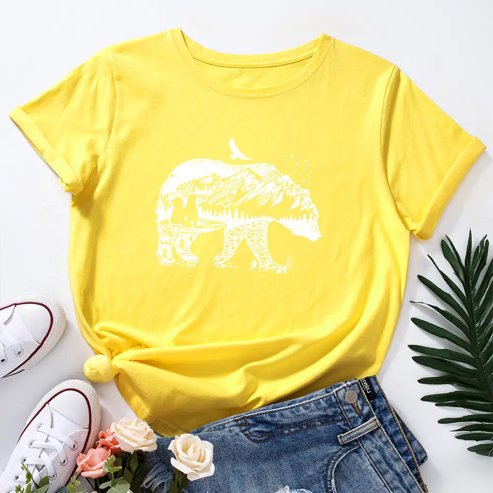 Women Cotton Polar Bear Graphic T-Shirt Navy Blue - Image 3