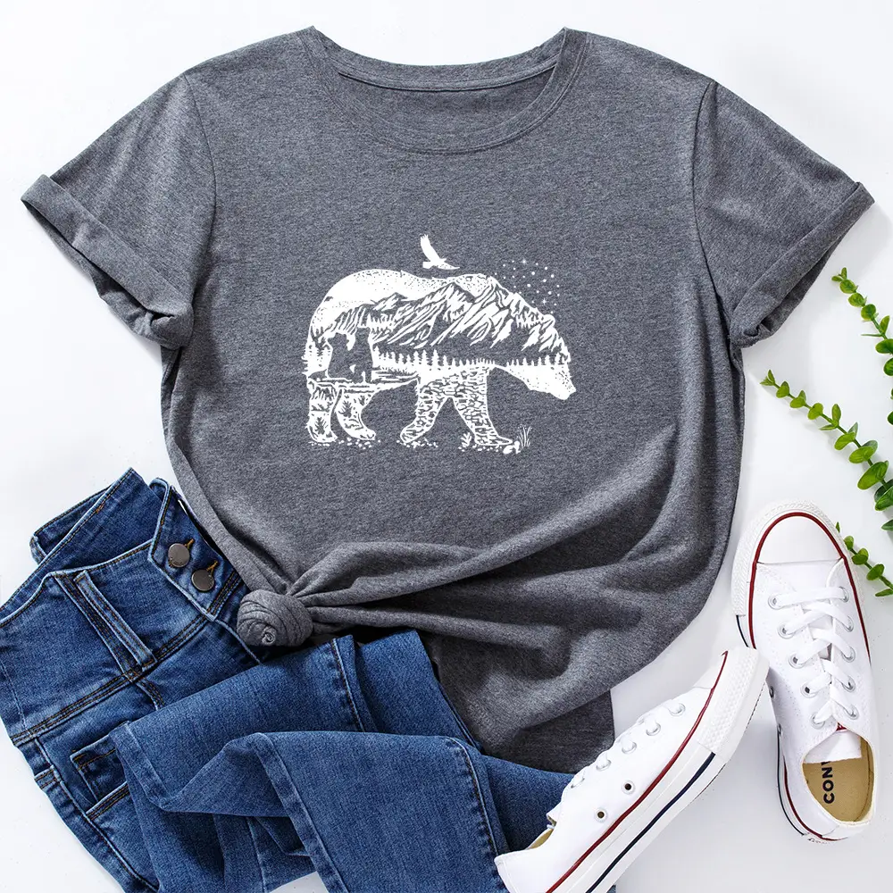 Women Cotton Polar Bear Graphic T-Shirt Navy Blue - Image 6