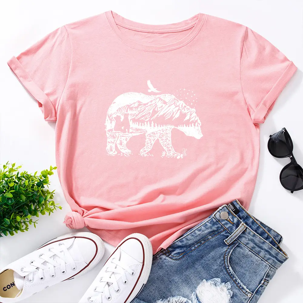 Women Cotton Polar Bear Graphic T-Shirt Navy Blue - Image 7
