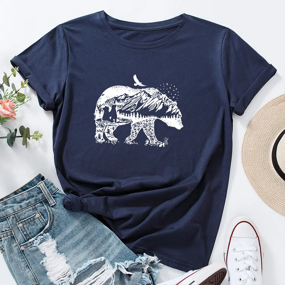 Women Cotton Polar Bear Graphic T-Shirt Navy Blue - Image 8