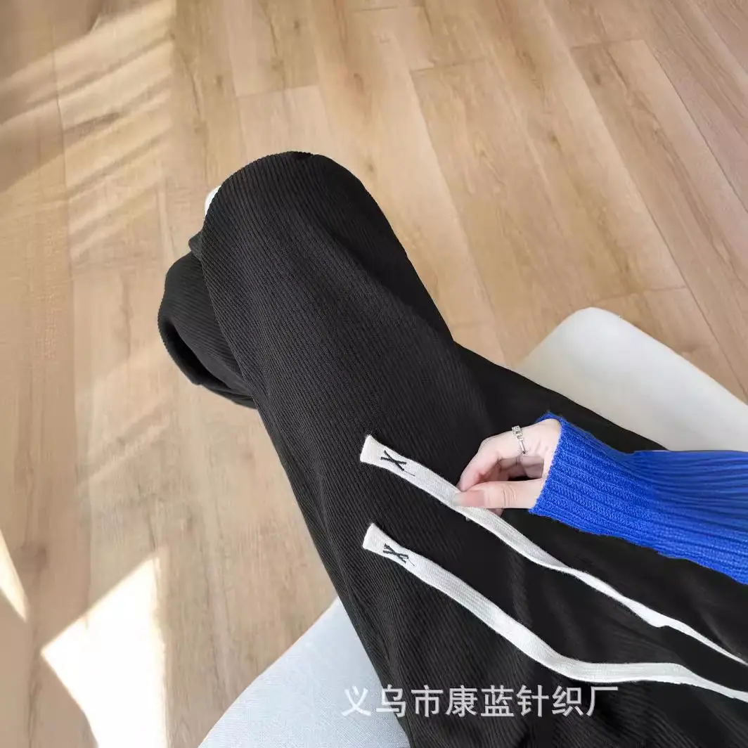 Women's Wide Leg Chenille Pants Cream Black Spring Autumn - Image 8