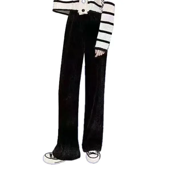 Women's Wide Leg Chenille Pants Cream Black Spring Autumn - Image 9
