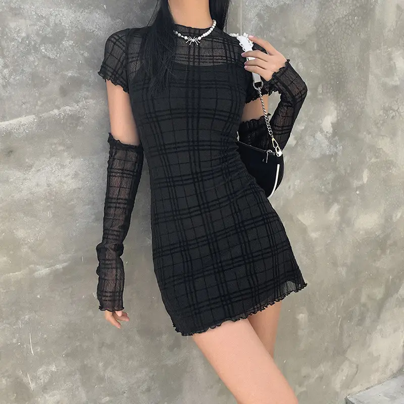 Black Lace Trimmed Women's Slim Fit Dress Set