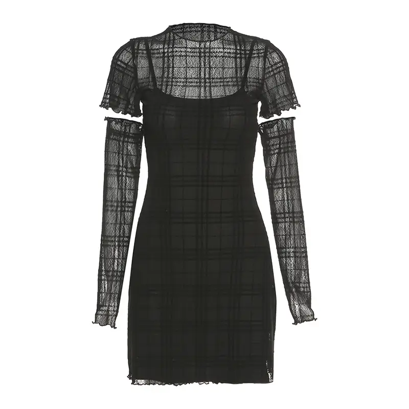 Black Lace Trimmed Women's Slim Fit Dress Set