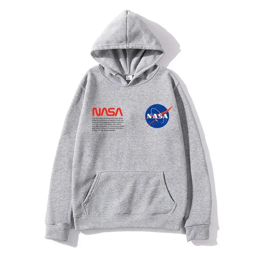NASA Printed Hooded Pullover Sweater for Men Women Navy Blue