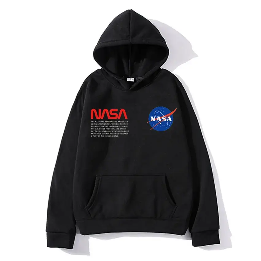 NASA Printed Hooded Pullover Sweater for Men Women Navy Blue