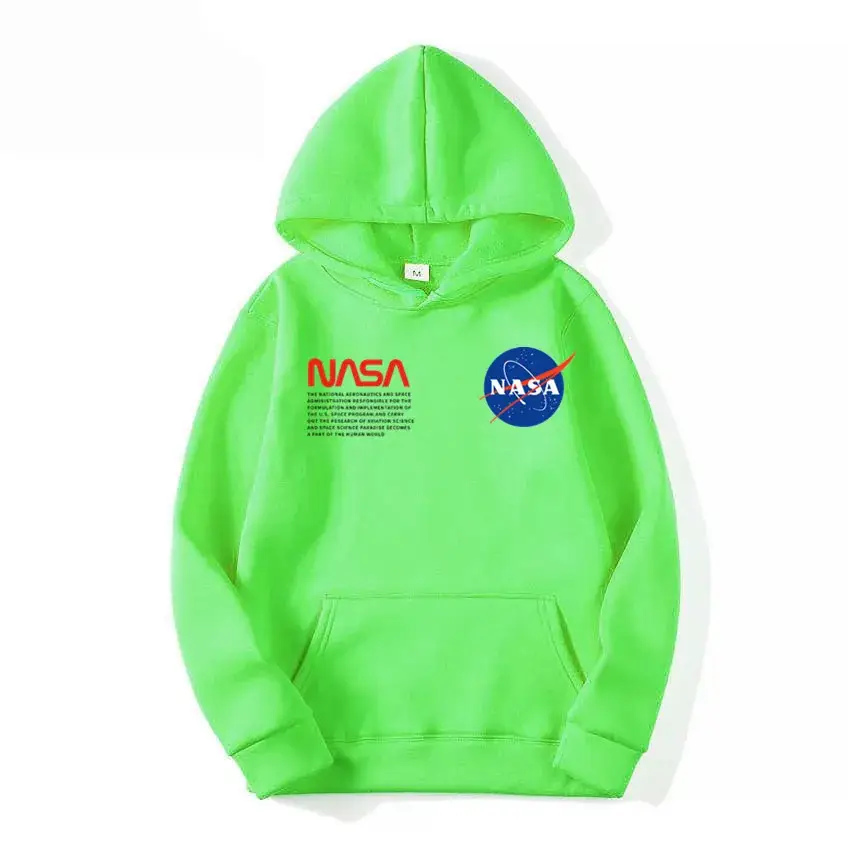 NASA Printed Hooded Pullover Sweater for Men Women Navy Blue