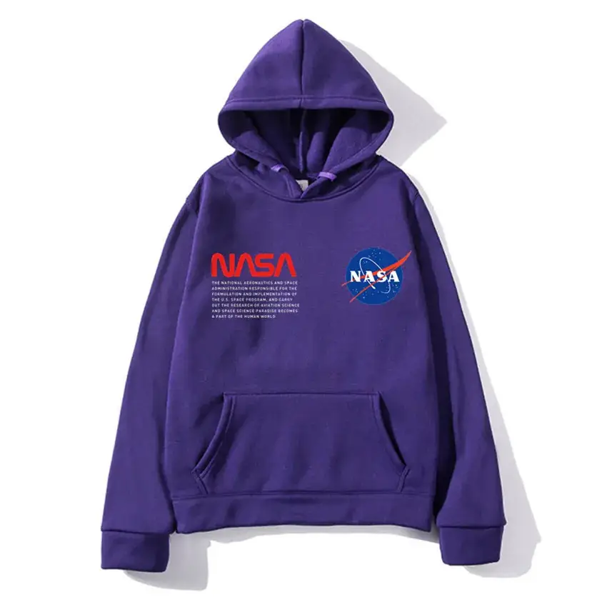 NASA Printed Hooded Pullover Sweater for Men Women Navy Blue
