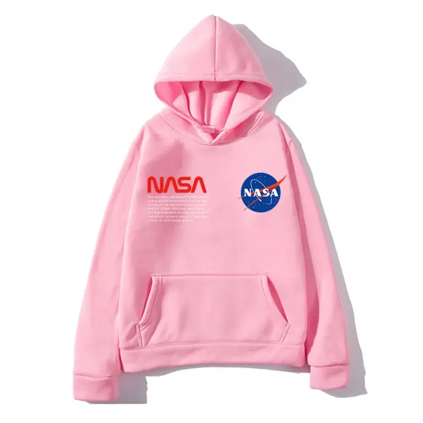 NASA Printed Hooded Pullover Sweater for Men Women Navy Blue