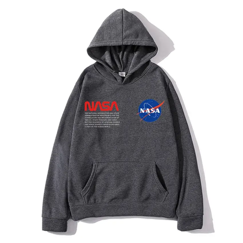NASA Printed Hooded Pullover Sweater for Men Women Navy Blue