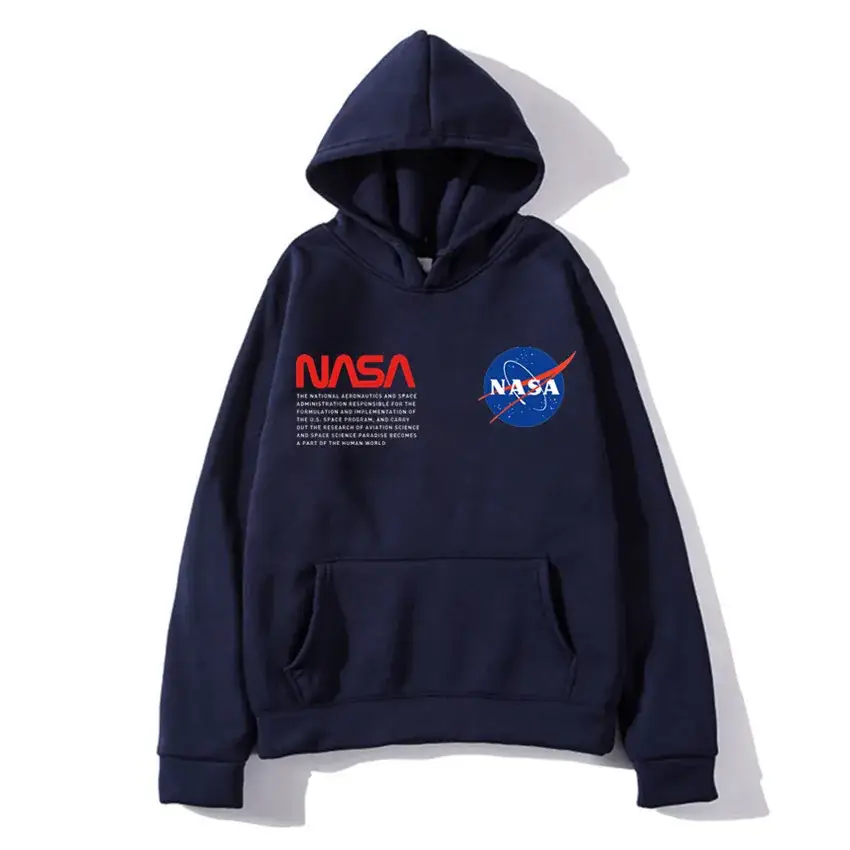 NASA Printed Hooded Pullover Sweater for Men Women Navy Blue