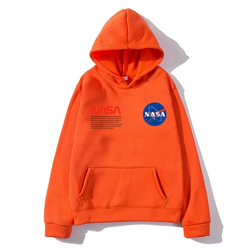 NASA Printed Hooded Pullover Sweater for Men Women Navy Blue