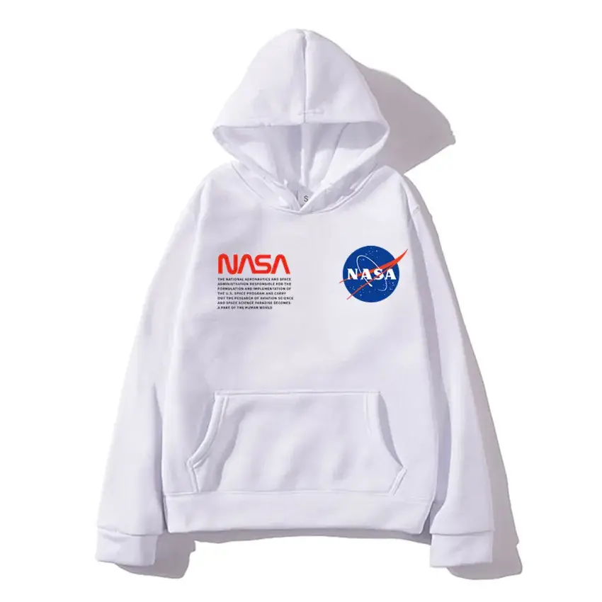 NASA Printed Hooded Pullover Sweater for Men Women Navy Blue