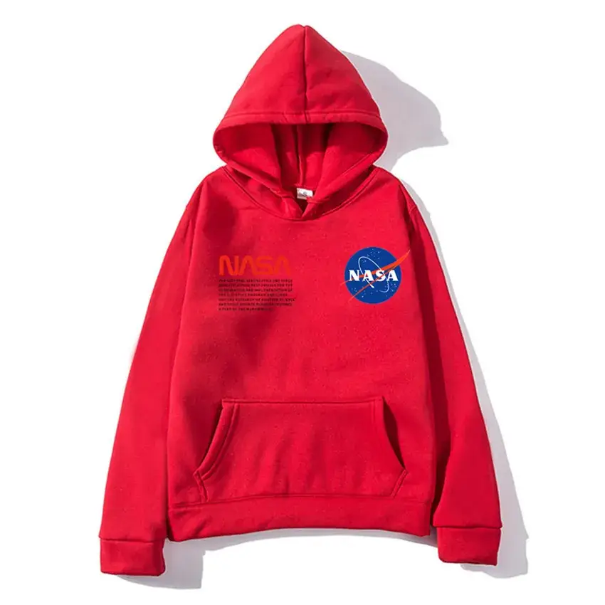 NASA Printed Hooded Pullover Sweater for Men Women Navy Blue
