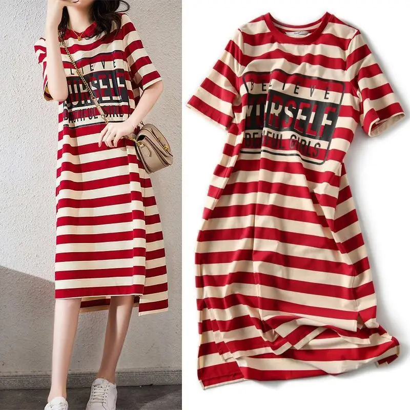 Women Korean Stripe Printed Mid-Length Dress - Image 4
