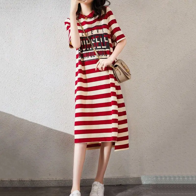 Women Korean Stripe Printed Mid-Length Dress - Image 5