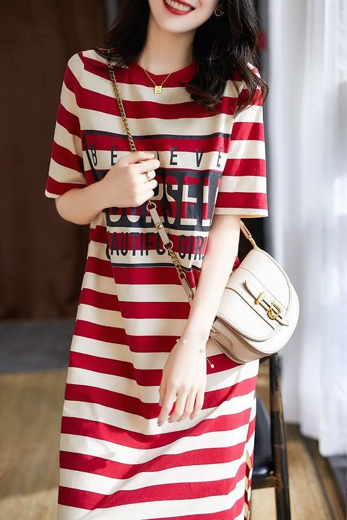Women Korean Stripe Printed Mid-Length Dress — feature 6