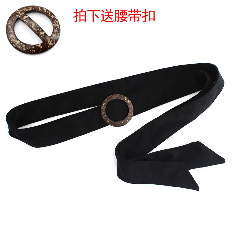 Women Woolen Belt Coat Black Round Buckle Wide Bow - Image 5