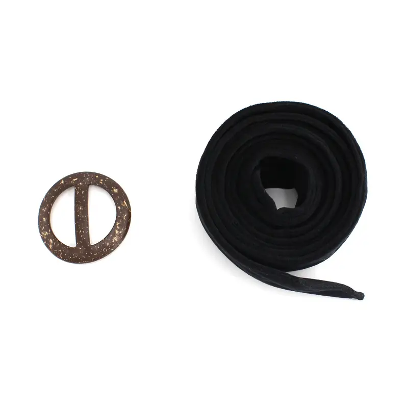 Women Woolen Belt Coat Black Round Buckle Wide Bow