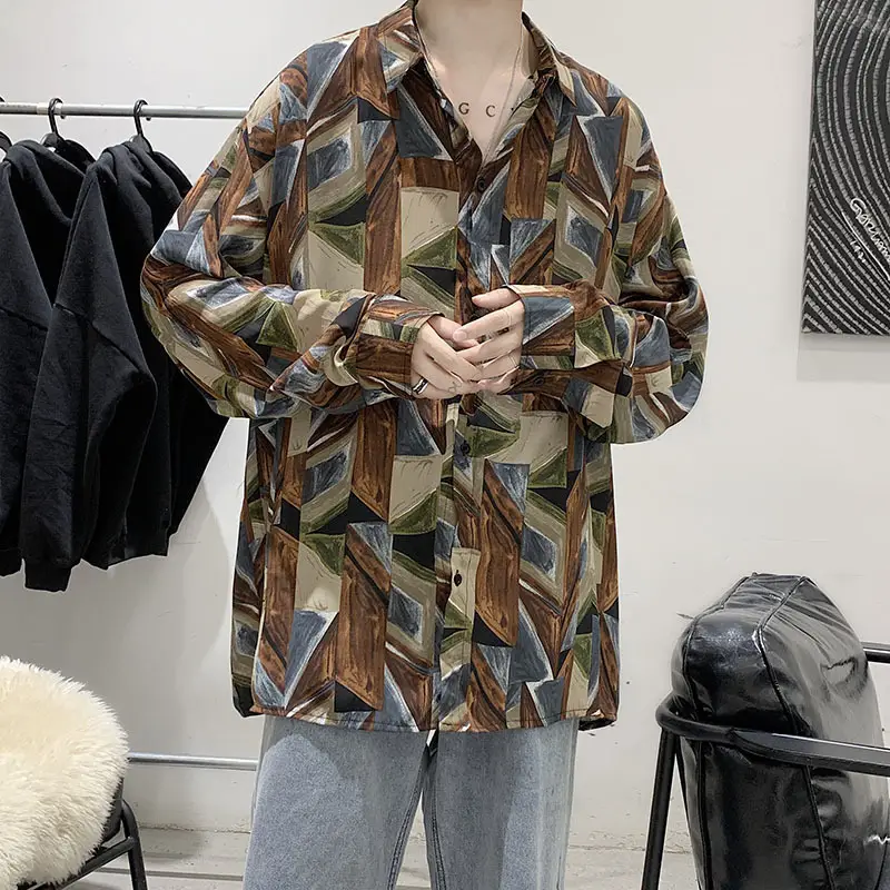 Men Korean Style Long Sleeve Shirt Patterned Loose Casual - Image 4