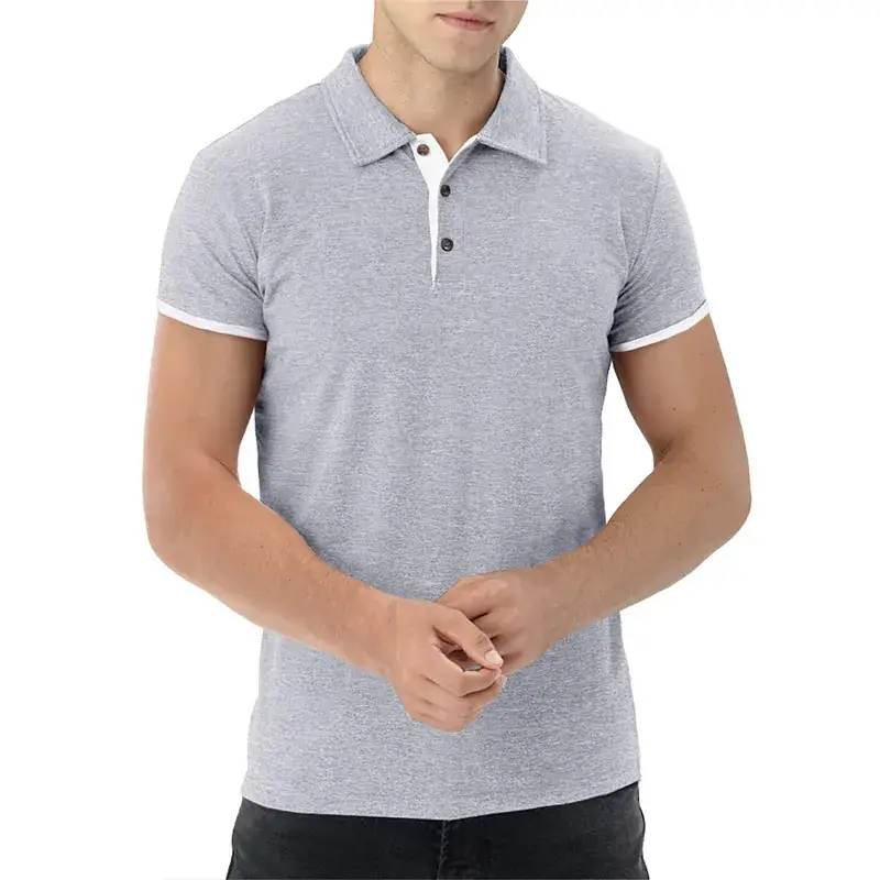 Men's Black Polo Shirt Short Sleeve Lapel Business Golf Wear