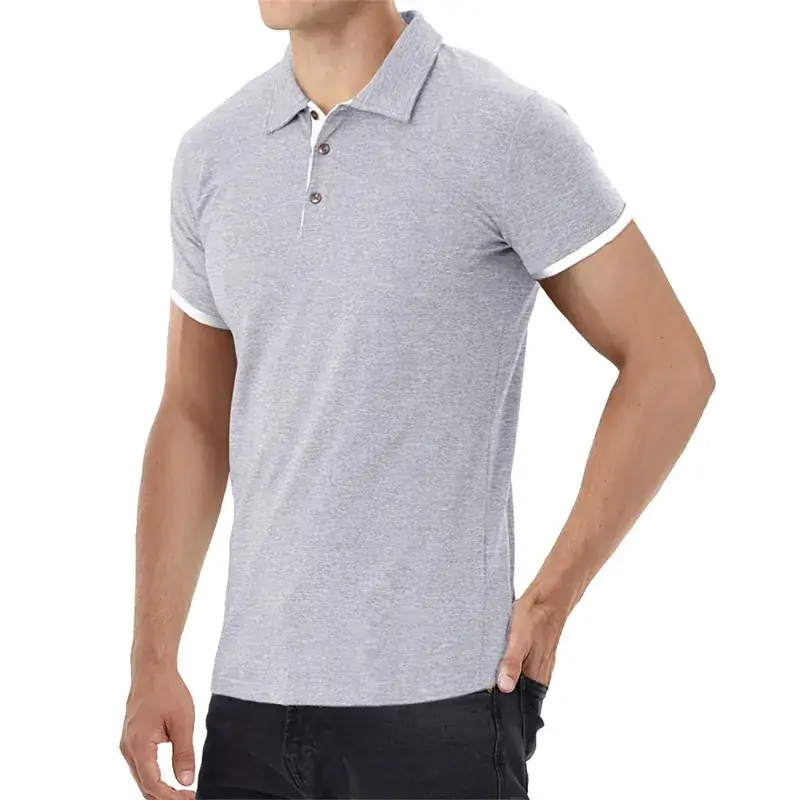 Men's Black Polo Shirt Short Sleeve Lapel Business Golf Wear