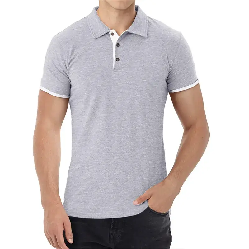 Men's Black Polo Shirt Short Sleeve Lapel Business Golf Wear