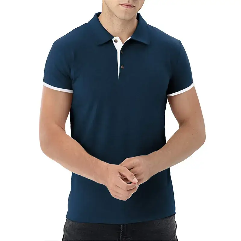 Men's Black Polo Shirt Short Sleeve Lapel Business Golf Wear