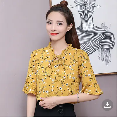 Women Floral Trumpet Sleeve Chiffon Shirt 2025 Summer - Image 10
