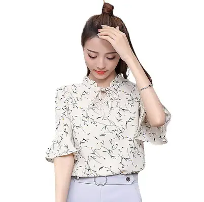 Women Floral Trumpet Sleeve Chiffon Shirt 2025 Summer - Image 11