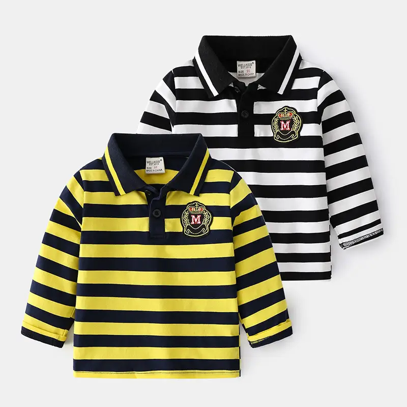 Kids Striped Polo Shirt Yellow Black Long Sleeve - Image 3