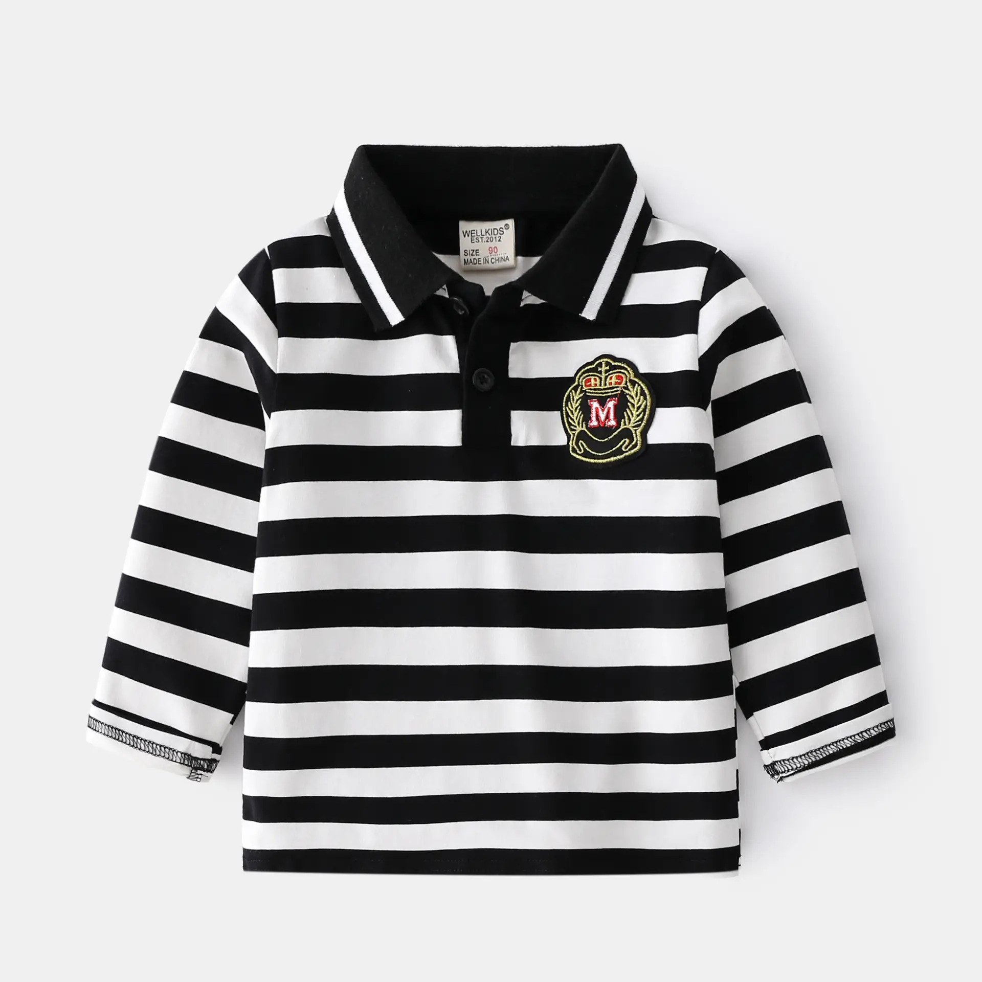 Kids Striped Polo Shirt Yellow Black Long Sleeve - Image 2