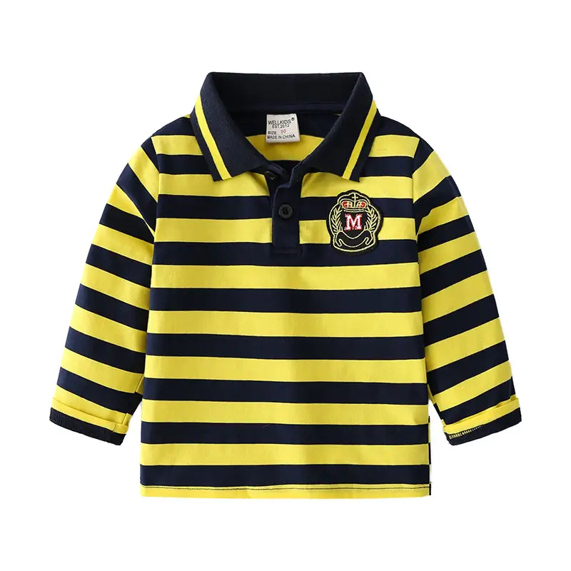 Kids Striped Polo Shirt Yellow Black Long Sleeve - Image 6