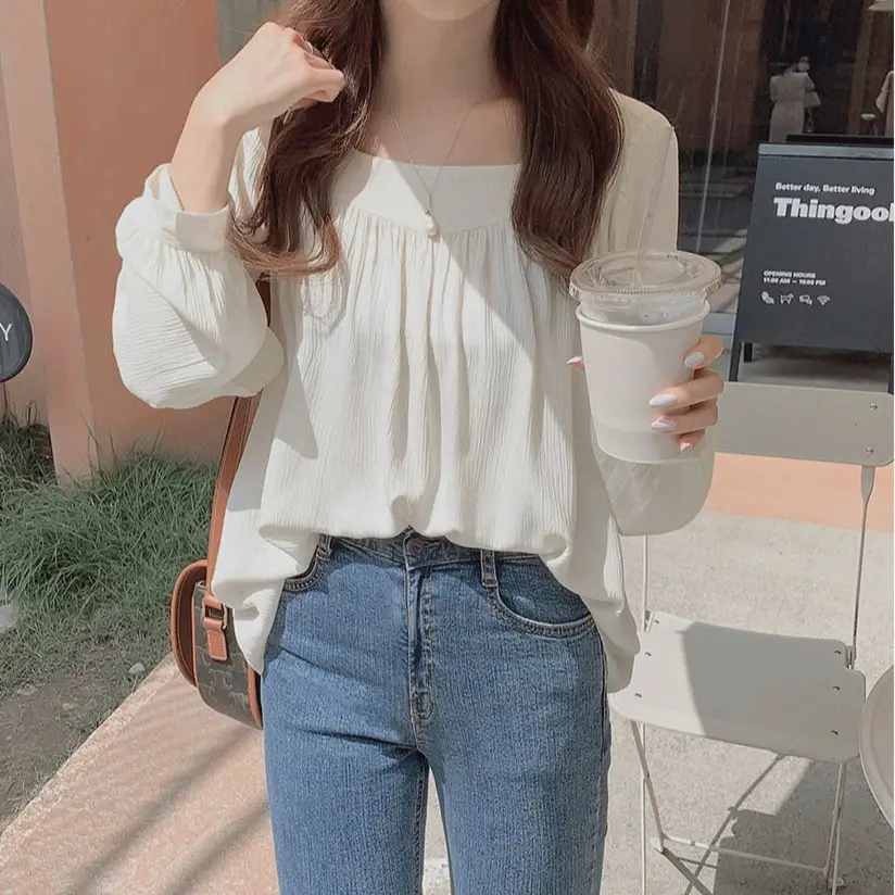 Women's Long Sleeve Satin Shirt Loose Chiffon Base - Image 3