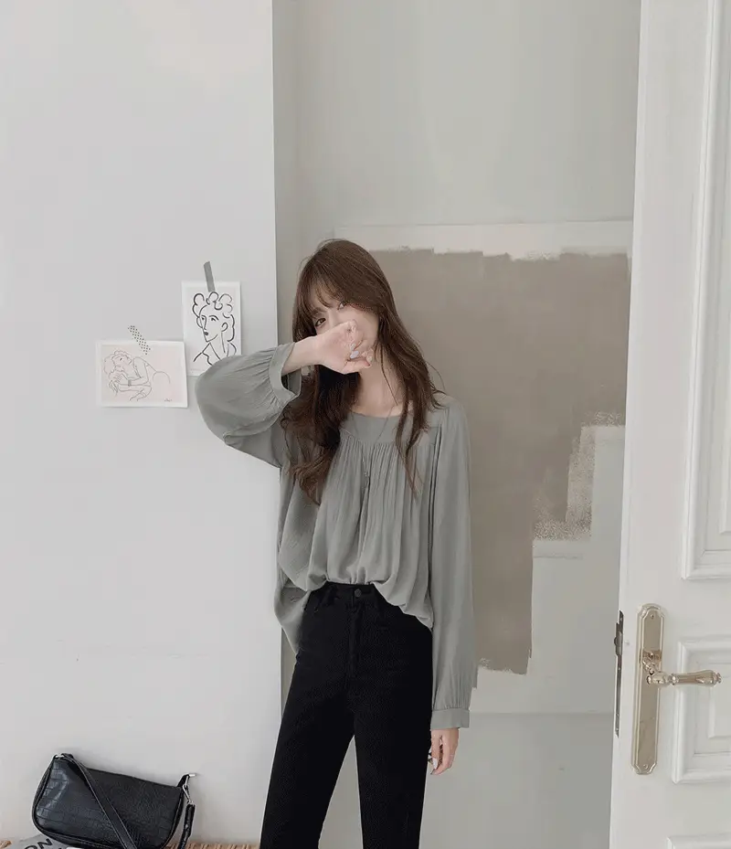 Women's Long Sleeve Satin Shirt Loose Chiffon Base — feature 19