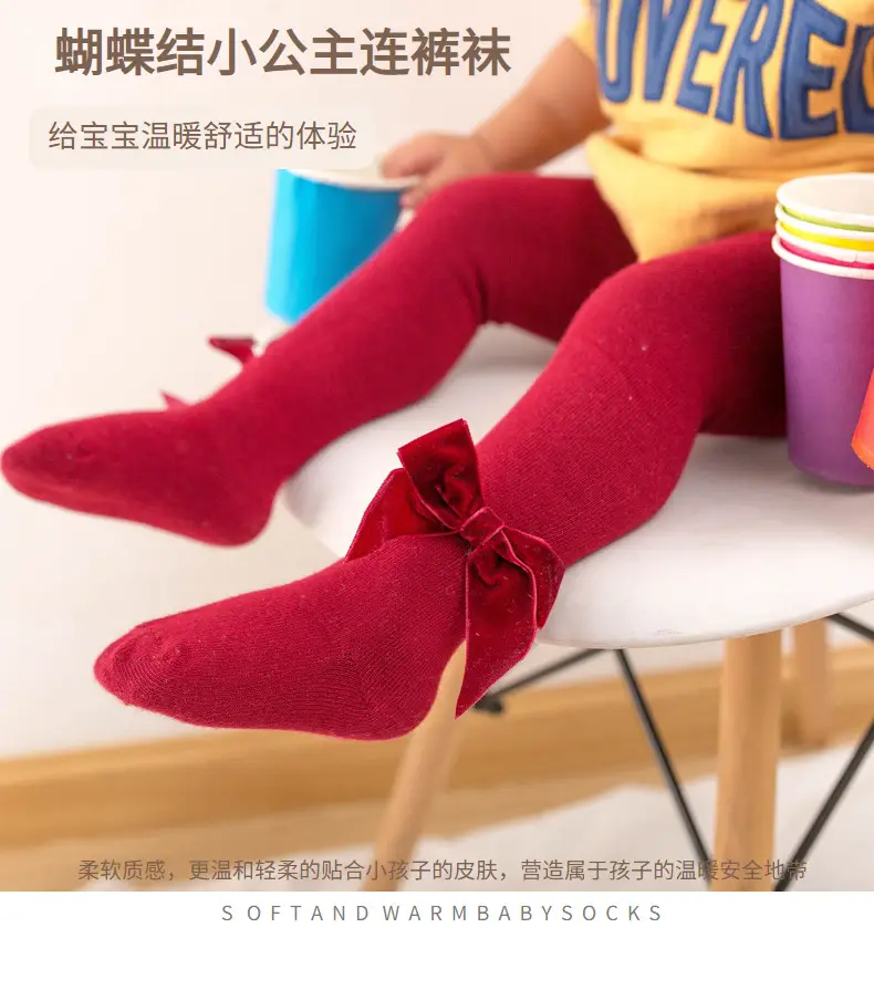 Velvet Bow Baby Tights European American Style — feature 1