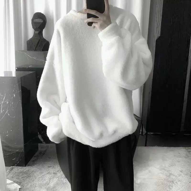 Men's Black Fleece Lined Crewneck Sweater Winter Jacket - Image 6