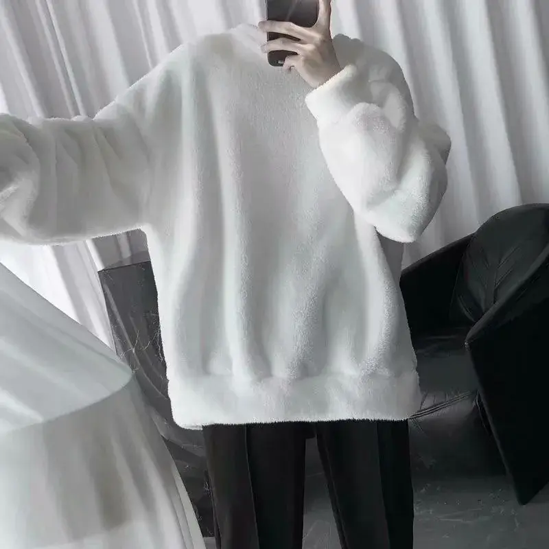 Men's Black Fleece Lined Crewneck Sweater Winter Jacket - Image 2