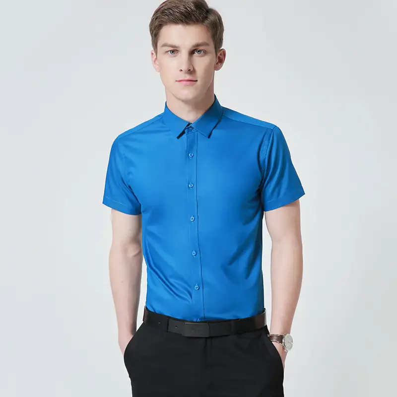 Men's Elastic Bamboo Fiber Business Shirt White Short Sleeve - Image 26