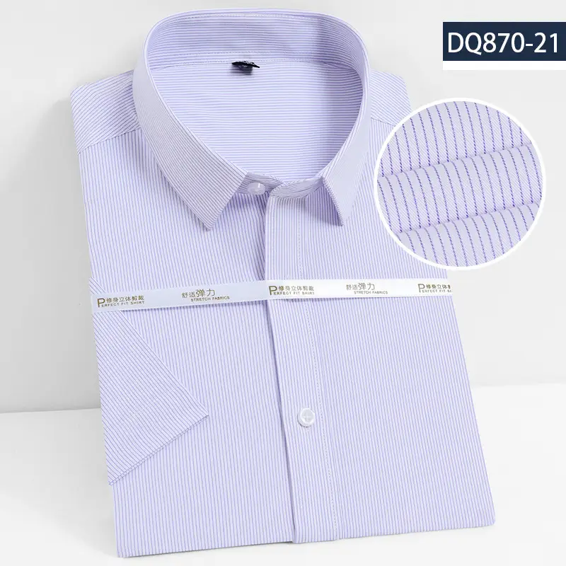Men's Elastic Bamboo Fiber Business Shirt White Short Sleeve - Image 12