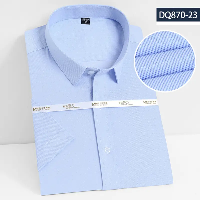 Men's Elastic Bamboo Fiber Business Shirt White Short Sleeve - Image 13