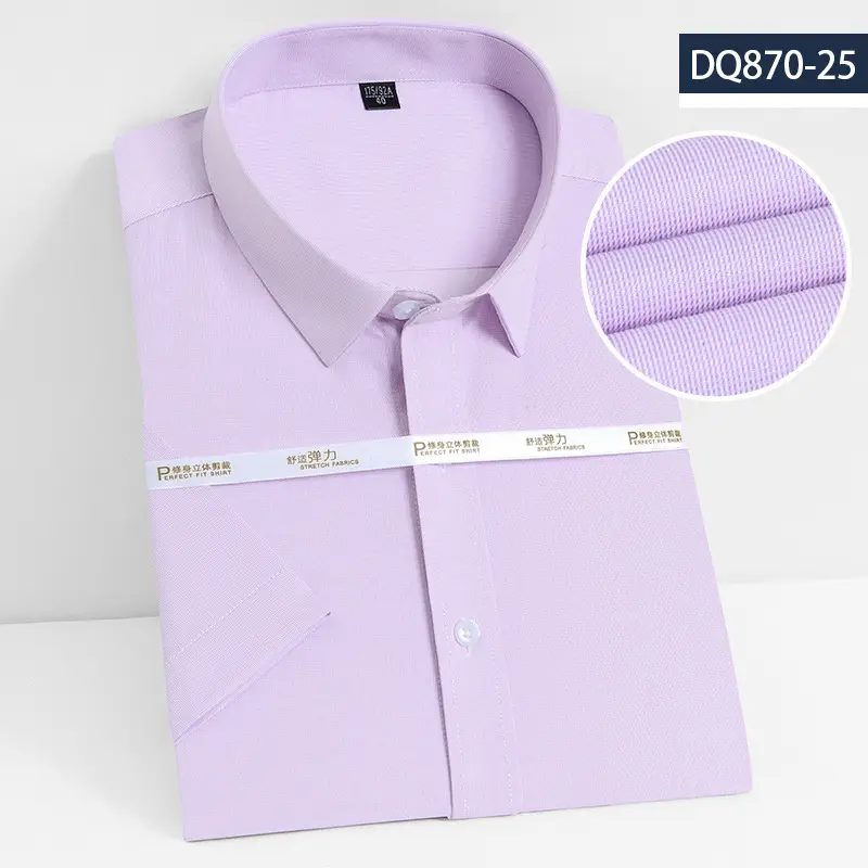 Men's Elastic Bamboo Fiber Business Shirt White Short Sleeve - Image 14