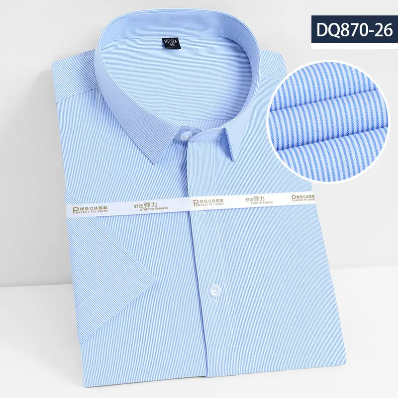Men's Elastic Bamboo Fiber Business Shirt White Short Sleeve - Image 15