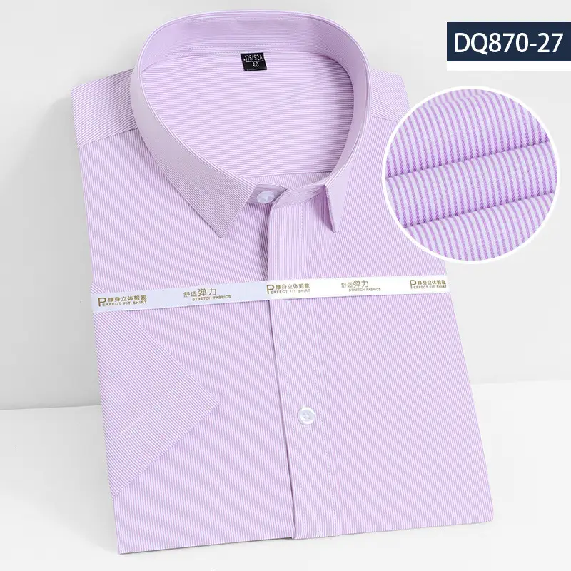 Men's Elastic Bamboo Fiber Business Shirt White Short Sleeve - Image 16