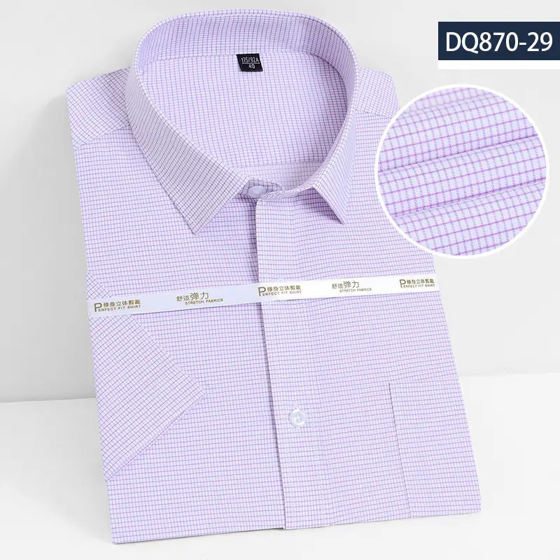Men's Elastic Bamboo Fiber Business Shirt White Short Sleeve - Image 18