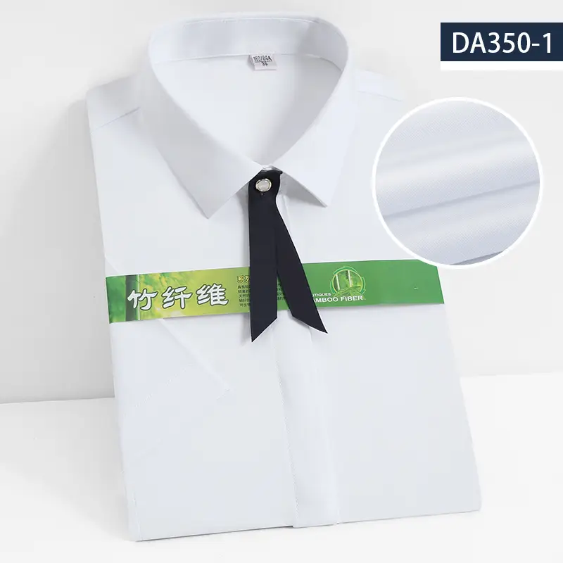 Men's Elastic Bamboo Fiber Business Shirt White Short Sleeve - Image 19