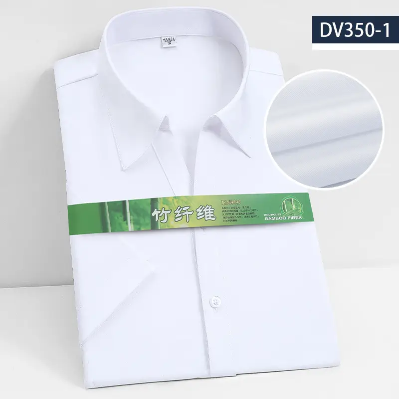 Men's Elastic Bamboo Fiber Business Shirt White Short Sleeve - Image 21