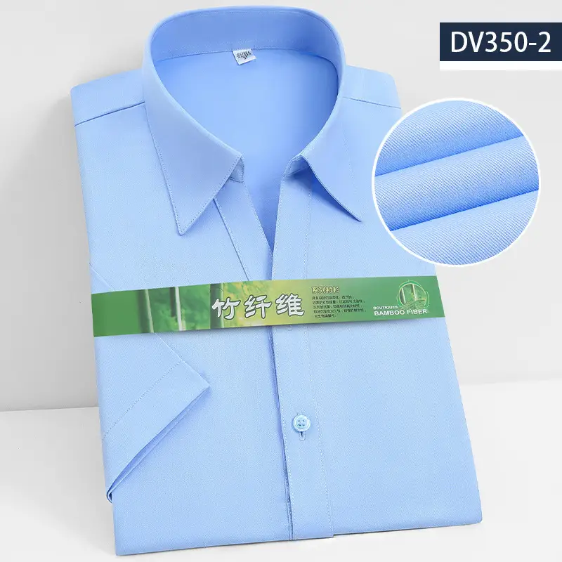 Men's Elastic Bamboo Fiber Business Shirt White Short Sleeve - Image 22