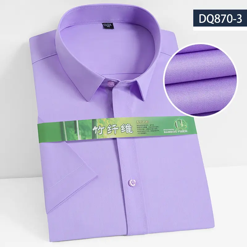 Men's Elastic Bamboo Fiber Business Shirt White Short Sleeve - Image 3